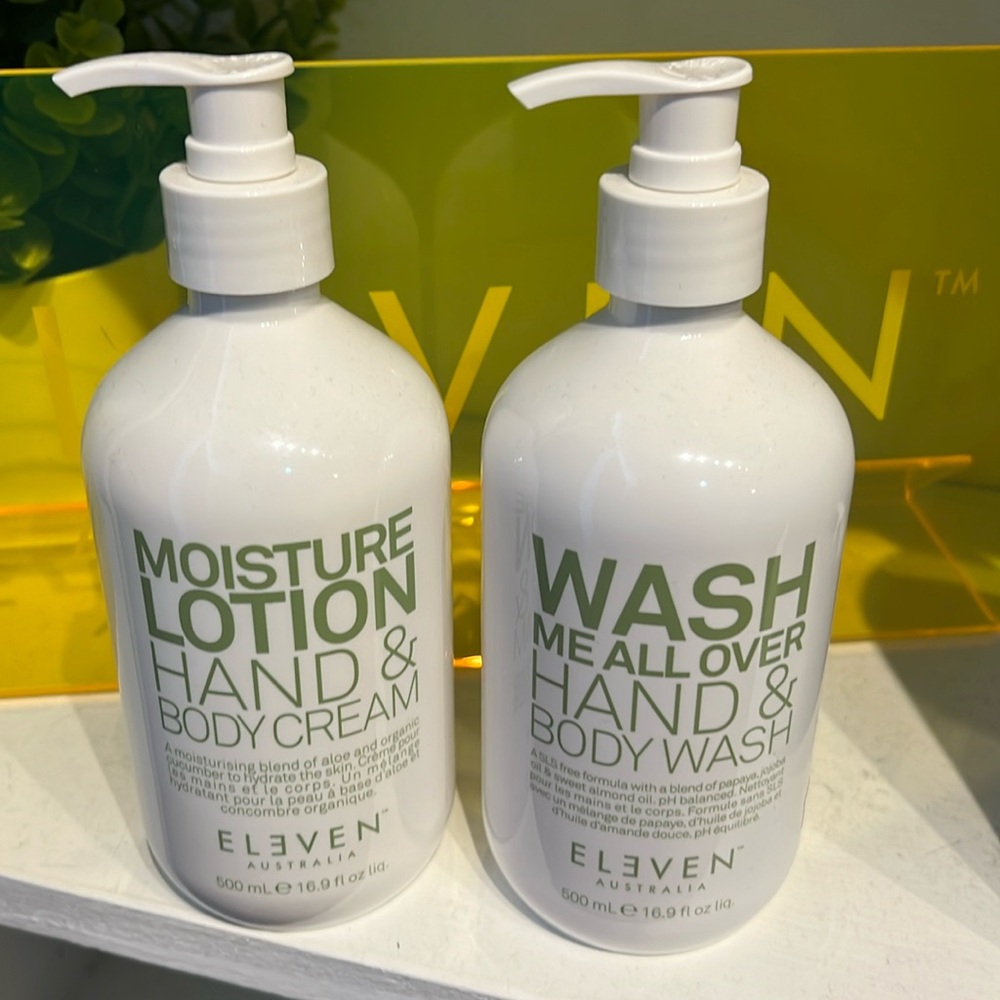 Eleven Moisture Lotion hand and body cream and Wash me all over body wash
